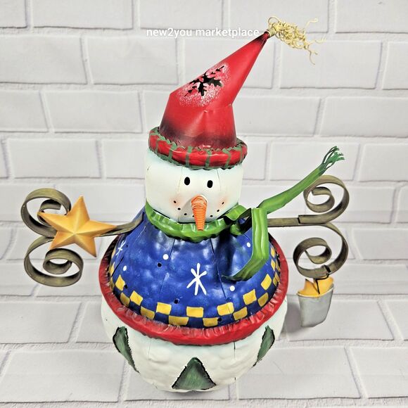 Whimsical Metal Snowman Candle Lantern Holder Holiday Christmas Decor 13” Tall - Picture 3 of 16